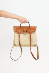 Hermès 1999 Écru Toile Canvas & Fauve Vache Hunter Leather HerBag Backpack