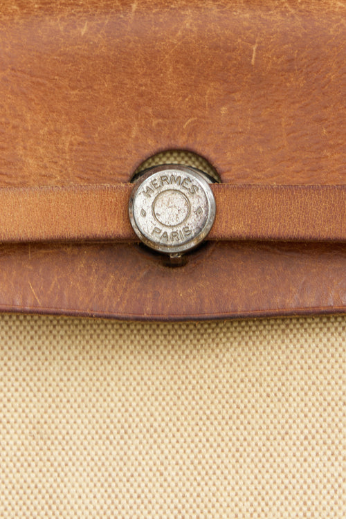 Hermès 1999 Écru Toile Canvas & Fauve Vache Hunter Leather HerBag Backpack