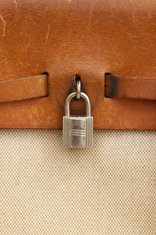 Hermès 1999 Écru Toile Canvas & Fauve Vache Hunter Leather HerBag Backpack