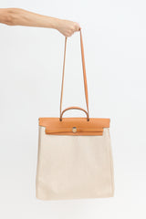 Hermès 2000 Écru Toile Canvas & Fauve Vache Hunter Leather HerBag 2-in-1