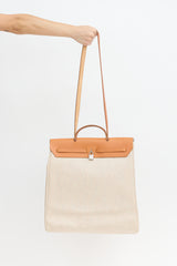 Hermès 2000 Écru Toile Canvas & Fauve Vache Hunter Leather HerBag 2-in-1