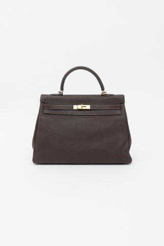 Hermès 2003 Chocolat Togo Kelly Retourne 35 Bag