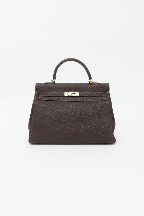 Hermès 2003 Chocolat Togo Kelly Retourne 35 Bag