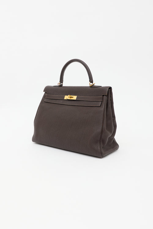 Hermès 2003 Chocolat Togo Kelly Retourne 35 Bag
