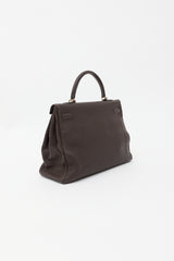 Hermès 2003 Chocolat Togo Kelly Retourne 35 Bag