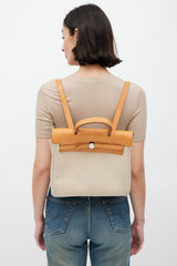 Hermès 2003 Écru Toile Canvas & Fauve Vache Hunter Leather HerBag 2-in-1 Backpack GM Set