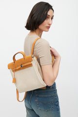 Hermès 2003 Écru Toile Canvas & Fauve Vache Hunter Leather HerBag 2-in-1 Backpack GM Set