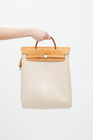 Hermès 2003 Écru Toile Canvas & Fauve Vache Hunter Leather HerBag 2-in-1 Backpack GM Set