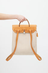 Hermès 2003 Écru Toile Canvas & Fauve Vache Hunter Leather HerBag 2-in-1 Backpack GM Set