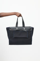 Hermès 2003 Noir Officier Canvas & Vache Leather HerBag Cabas MM Bag