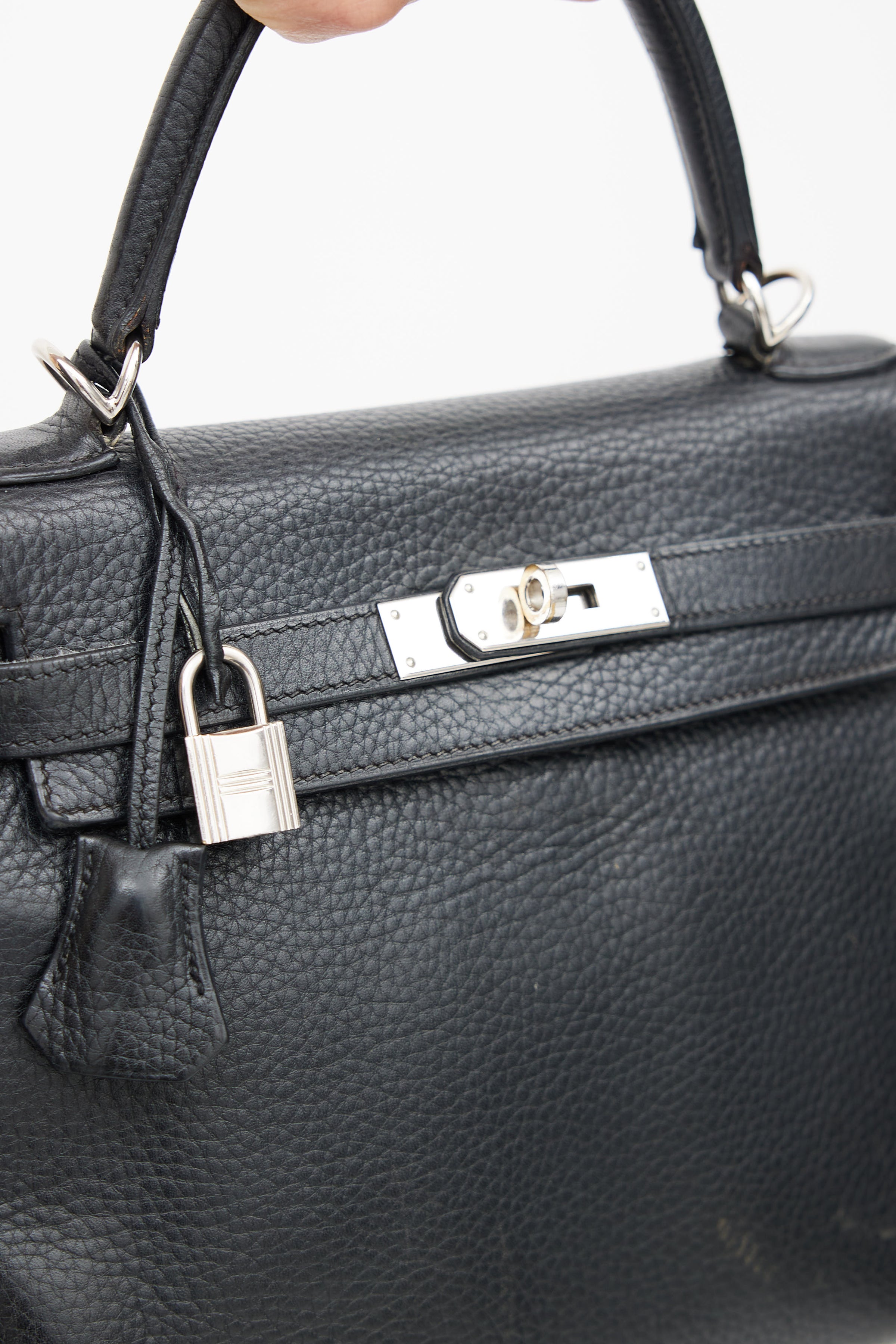 Hermes Personal Kelly bag 28 Retourne White/Black Clemence leather Silver  hardware