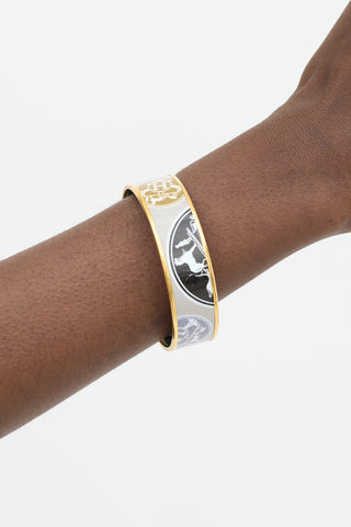 Hermès 2008 Grey & 18K Yellow Gold Enamel Print Bangle