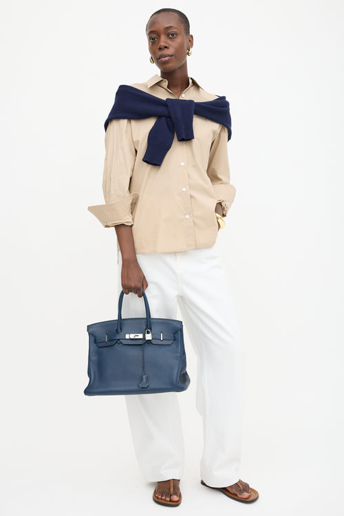 Hermès 2010 Bleu De Malte Clemence Birkin 35 Bag