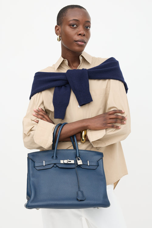 Hermès 2010 Bleu De Malte Clemence Birkin 35 Bag