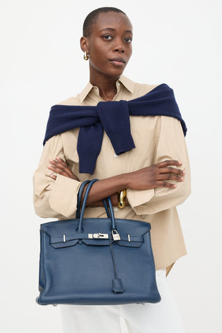Hermès 2010 Bleu De Malte Clemence Birkin 35 Bag