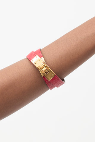 Hermès 2012 Red & Yellow Gold Leather Kelly Double Tour Bracelet