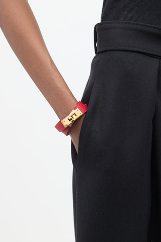 Hermès 2012 Red & Yellow Gold Leather Kelly Double Tour Bracelet