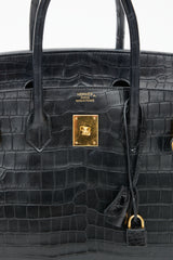 Hermès 2014 Noir Embossed Leather & Gold Birkin 35 Bag
