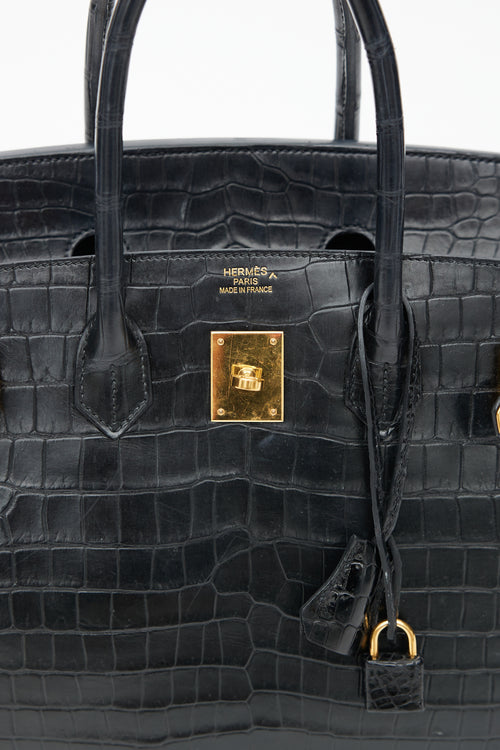 Hermès 2014 Noir Embossed Leather & Gold Birkin 35 Bag
