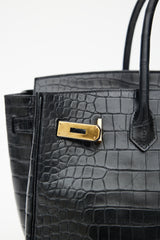 Hermès 2014 Noir Embossed Leather & Gold Birkin 35 Bag