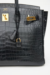 Hermès 2014 Noir Embossed Leather & Gold Birkin 35 Bag