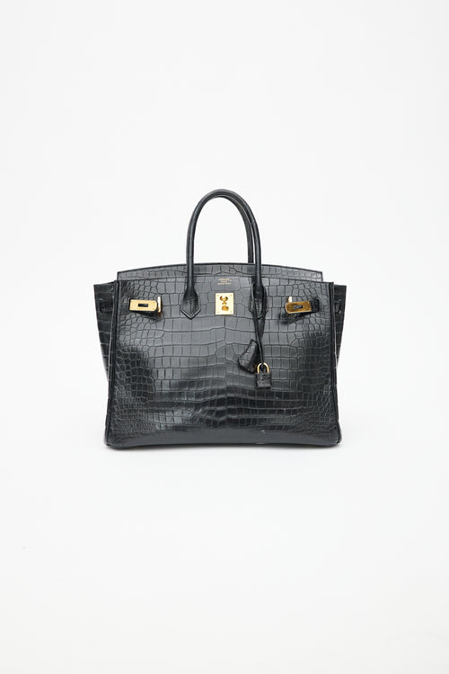 Hermès 2014 Noir Embossed Leather & Gold Birkin 35 Bag