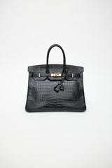 Hermès 2014 Noir Embossed Leather & Gold Birkin 35 Bag