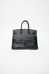Hermès 2014 Noir Embossed Leather & Gold Birkin 35 Bag