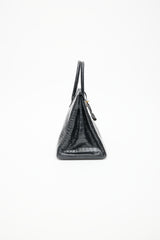 Hermès 2014 Noir Embossed Leather & Gold Birkin 35 Bag