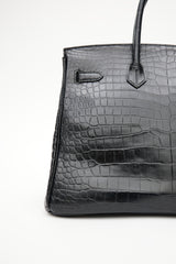 Hermès 2014 Noir Embossed Leather & Gold Birkin 35 Bag