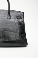Hermès 2014 Noir Embossed Leather & Gold Birkin 35 Bag
