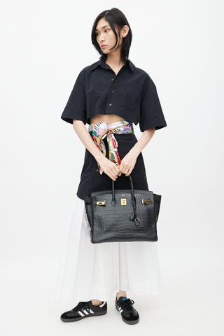 Hermès 2014 Noir Embossed Leather & Gold Birkin 35 Bag