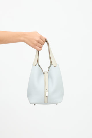 Hermès 2014 Bleu Pale Clemence & Gris Pearl Swift Picotin 22 Lock Bag
