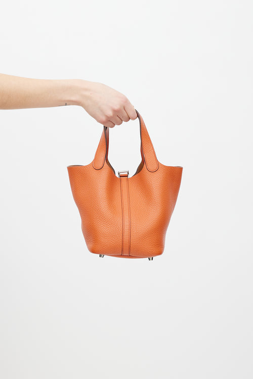 Hermès 2015 Cuivre Clémence Leather Picotin 18 Lock Bag