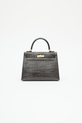 Hermès 2020 Graphite Exotic Leather & Gold Kelly Sellier 25 Bag