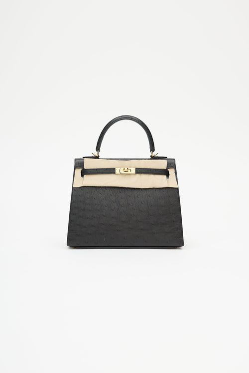 Hermès 2021 Noir Ostrich & Gold Kelly Sellier 25 Bag