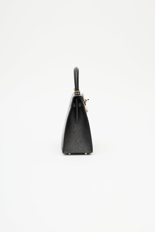 Hermès 2021 Noir Ostrich & Gold Kelly Sellier 25 Bag