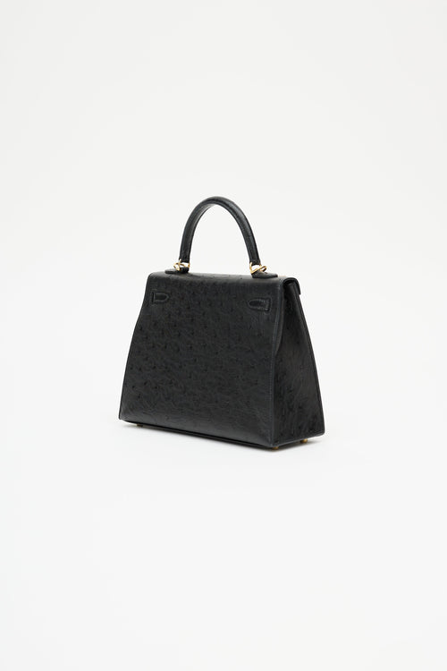 Hermès 2021 Noir Ostrich & Gold Kelly Sellier 25 Bag