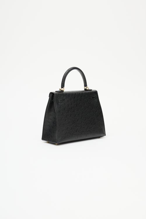 Hermès 2021 Noir Ostrich & Gold Kelly Sellier 25 Bag