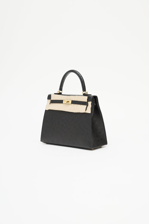 Hermès 2021 Noir Ostrich & Gold Kelly Sellier 25 Bag