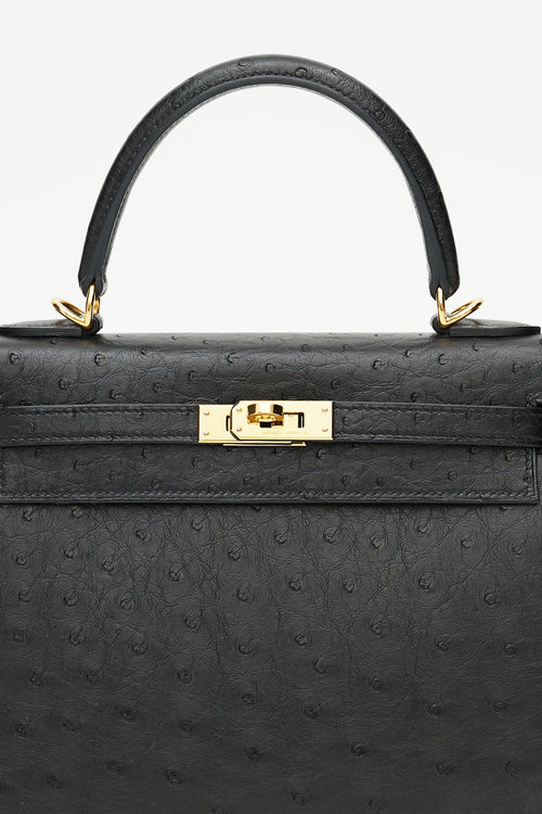 Hermès 2021 Noir Ostrich & Gold Kelly Sellier 25 Bag