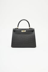 Hermès 2021 Noir Ostrich & Gold Kelly Sellier 25 Bag