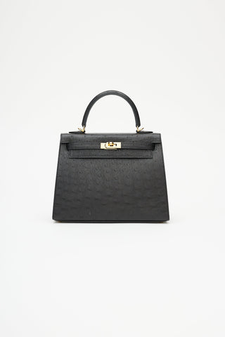 Hermès 2021 Noir Ostrich & Gold Kelly Sellier 25 Bag