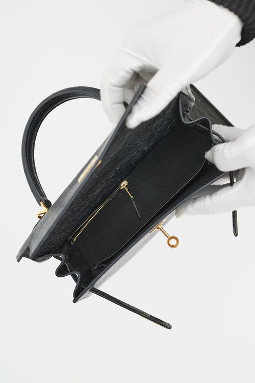 Hermès 2021 Noir Ostrich & Gold Kelly Sellier 25 Bag