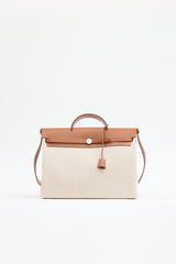 Hermès 2023 Écru H Viking Canvas & Fauve Vache Hunter Leather Herbag Messenger 39