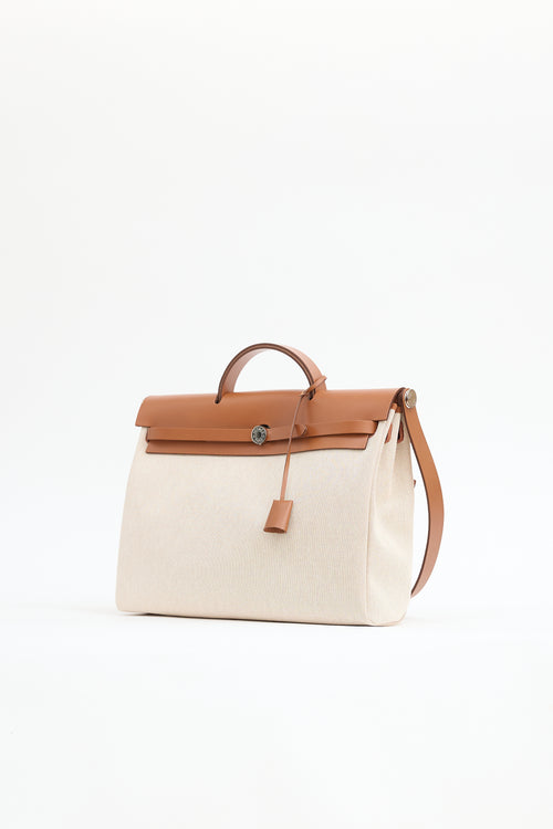 Hermès 2023 Écru H Viking Canvas & Fauve Vache Hunter Leather Herbag Messenger 39