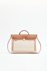 Hermès 2023 Écru H Viking Canvas & Fauve Vache Hunter Leather Herbag Messenger 39