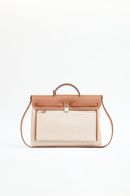 Hermès 2023 Écru H Viking Canvas & Fauve Vache Hunter Leather Herbag Messenger 39