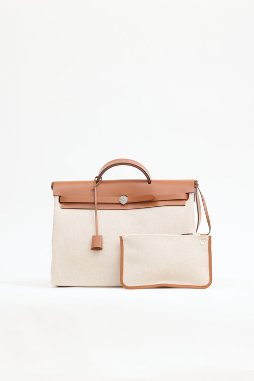 Hermès 2023 Écru H Viking Canvas & Fauve Vache Hunter Leather Herbag Messenger 39
