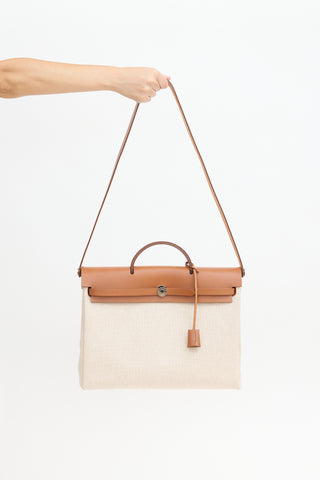 Hermès 2023 Écru H Viking Canvas & Fauve Vache Hunter Leather Herbag Messenger 39